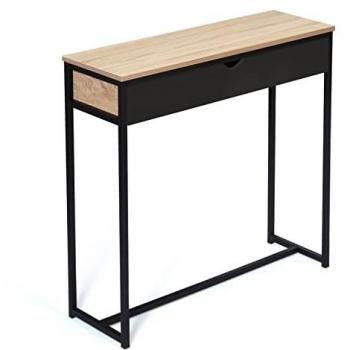 Console industrielle BOSTON 1 tiroir noir en métal et bois