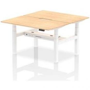 Air 1400 x 800mm Height Adjustable 2 Person Bench Desk Maple Top with Scalloped