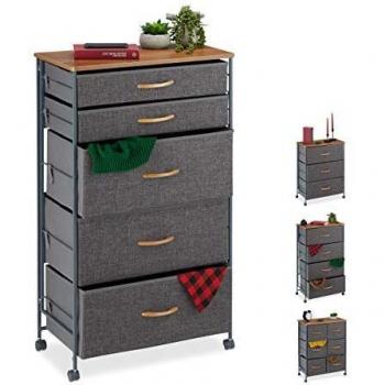 Commode à roulettes avec tiroirs en polyester, effet bois, gris