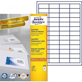 Avery Zweckform 3650 Labels, 48 x 21 mm, Permanent Adhesive, 5200 Labels (100 Sheets)