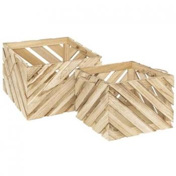 Atmosphera Design-Aufbewahrungskörbe – Set aus 2 Holzkisten (L30 cm)