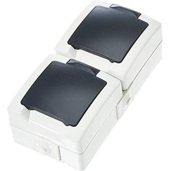 Kopp 136956008 Interruttore per ambienti umidi con presa schuko e coperchio ribaltabile Nautic Grigio