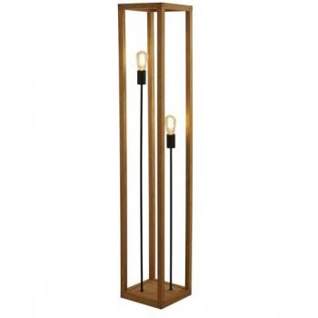 Lámpara de pie Cuadrada de 2 luces con estructura de madera de bambú tejida en color negro y madera natural
