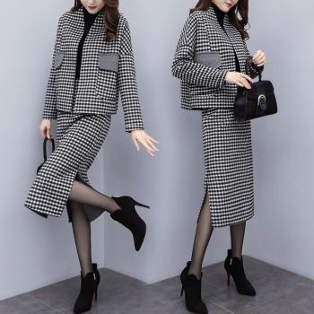 Women's Woolen Plaid Coats and Skirts