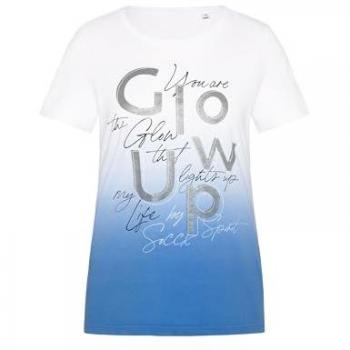 SOCCX Damen Rundhalsshirt aus Baumwolle mit Glitter Wording in Airy Blue, Größe S
