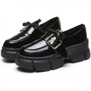 Rimocy Women's Casual Black Patent Leather Shoes