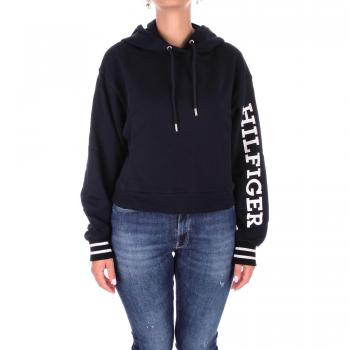 Felpa Donna TOMMY HILFIGER Blu Hoodie Monotype Crop