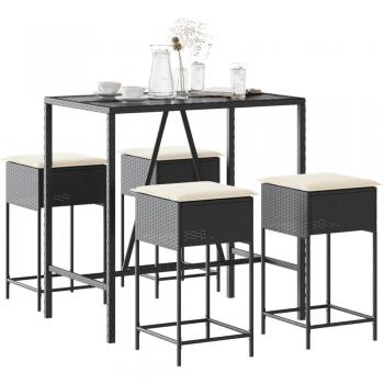 Bar Set VidaXL 5 Unidades Cadeira Jardim Almofadões Vime Preto