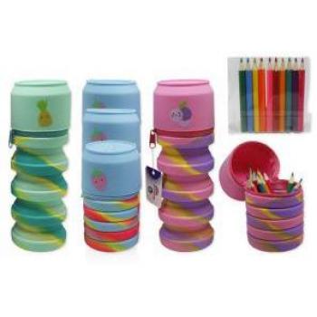 Estuche extensible silicona rainbow + lápices Bismark 330188