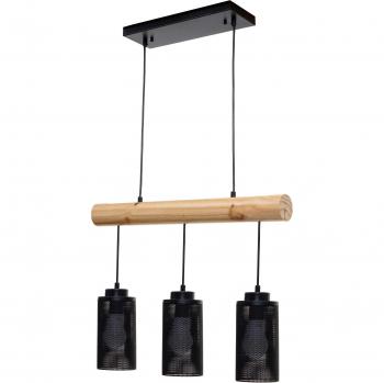 Décoshop26 – Lampe suspendue design industriel bois massif noir, 3 abat‑jours (040003602)