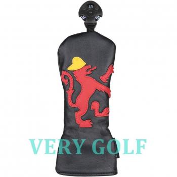Lion Embroidered Black PU Leather Golf Club Head Cover