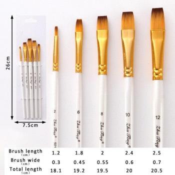 Nylon Hair Artist Paint Brush Set 5 Pieces with Black Wooden Handles for Watercolor and Acrylic