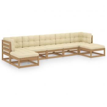 Muebles de exterior 7 piezas con cojines marrón miel