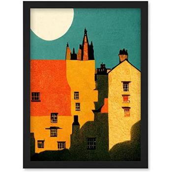 Edinburgh Dean Village Cutout – Vivid Red & Yellow, Framed A4 Canvas