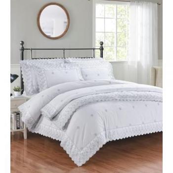 White Double Arielle Embroidered Premium Duvet Cover Set with 2 Pillowcases