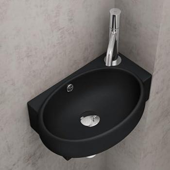 Sogood Vasque Suspendue Noir Mat en Céramique – Lave Mains, 42x28x15 cm, Bruxelles001L