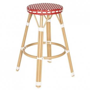 Tabouret de terrasse en aluminium et rotin synthétique blanc/rouge