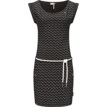 Schwarzes Ragwear Jerseykleid Tag Zig Zag – stylisches Shirtkleid für Damen