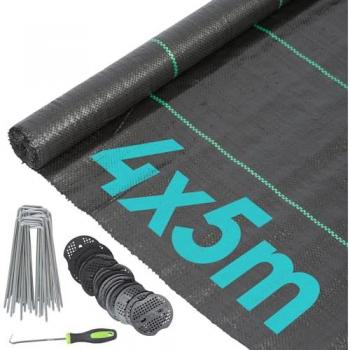 110gsm Garden Weed Control Membrane with Pegs & Plates 4m x 5m Coverage (2 Rolls)