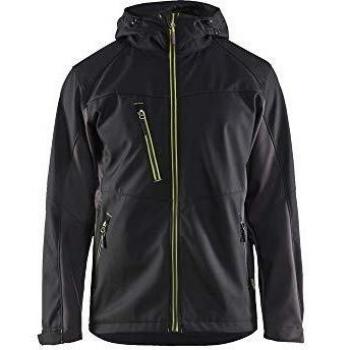 Giacca SoftShell a Cappuccio per Operai Nero-Giallo Fluorescente M