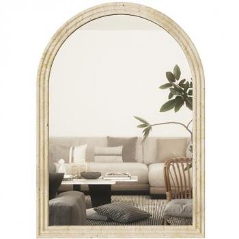 Homcom Espejo Arqueado 50x70 cm – Marco Beige de Piedra de 3 Niveles