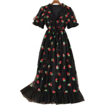 5XL Women's Black Pink Strawberry Formal Dress