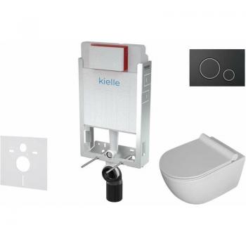 Kielle Genesis Kit Installazione: Vaso Gaia, Copriwater SoftClose, Placca Gemini II – Nero Opaco / Cromo