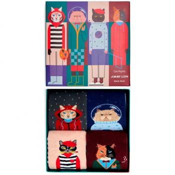 Jimmy Lion Cat Nights Multicolor Crew Socks 4-Pack for Men