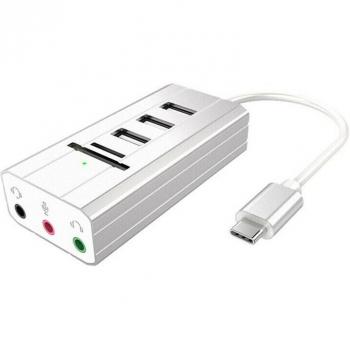 Type-C USB Hub with External Audio Card and SD Card Reader
