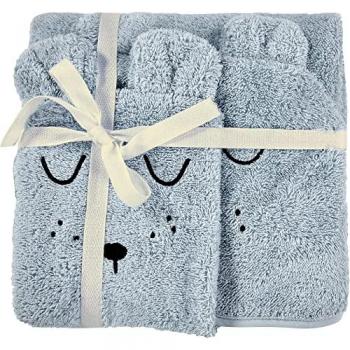 Set asciugamani Alvi ® con cappuccio e guanto da bagno azzurro
