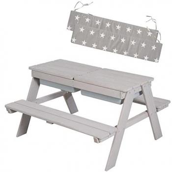 Roba® Kindersitzgruppe »Picknick for 4 Outdoor + mit Spielwannen, Grau«, (Set), mit abgerundeten Ecken; inklusive Sitzauflagen »Little Stars«