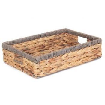 Conteneur rectangulaire en jacinthe d'eau avec corde grise