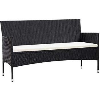 VidaXL 3‑Platz Gartensofa mit Kissen – Rattan, Schwarz
