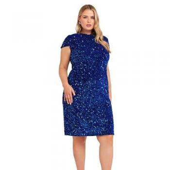 Yours Curve – Robe longue bleue, style shift, avec sequins velours