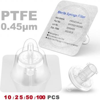 Sterile Syringe Filters with PTFE Membrane, 0.45μm Pore Size, 13mm Diameter, 10/25/50/100 Pcs by Ks-Tek