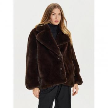 Pinko Alighieri Faux Fur Overcoat – Black Coffee and Brown, 48 IT / 14 US