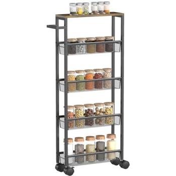 Homcom Portable Kitchen Cart, Sleek Metal Structure, Black Handle
