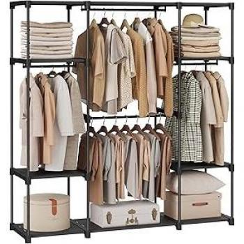 Armario Perchero SONGMICS, 43 x 151 x 166 cm, 4 Secciones, Ideal para Lavandería y Dormitorio, Negro