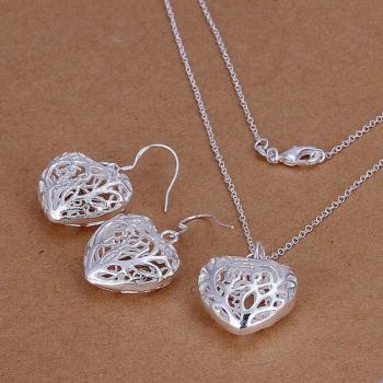 Set di gioielli in argento s925 con design a cuore, collana e orecchini, per donne, stile romantico e retrò, lunghezza 45CM