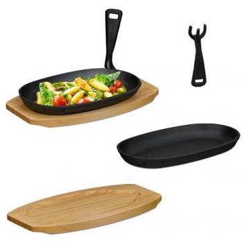 Cocina Relaxdays: Sartén de Hierro con Soporte de Madera y Mango Removible