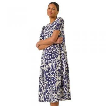 Damen-Midikleid Roman Roman – blaues abstraktes Design