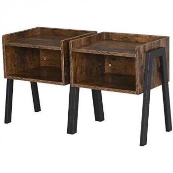 Set of 2 Rustic Industrial Side Tables with Compartment