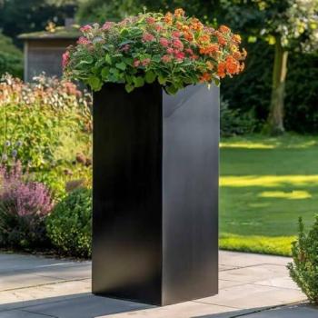 Eclipse Edge 100 cm Zinc Matte Black Woven Wood Square Plant Box