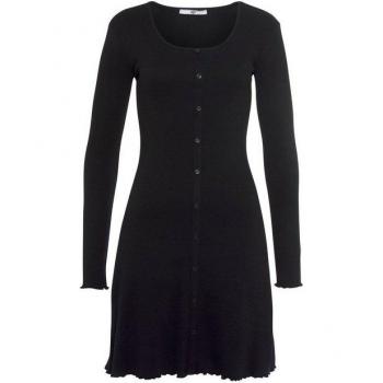 AJC Minikleid für Damen – Schwarz, 36/38, N-Gr, Rippstoff mit dekorativer Knopfleiste