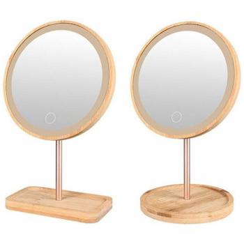 Miroir de maquillage avec éclairage LED et chargement USB en bois 30#