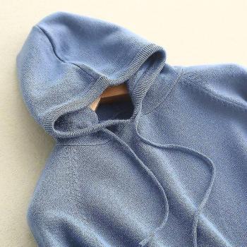 Top de Punto Azul con Capucha para Mujer