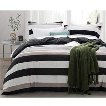 MOONLIGHT20015 Reversible Printed Black Stripe King Duvet Cover Set