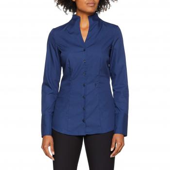 Seidensticker Damen Langarm Slim Fit Bluse, Uni, Kelchkragen, Dunkelblau