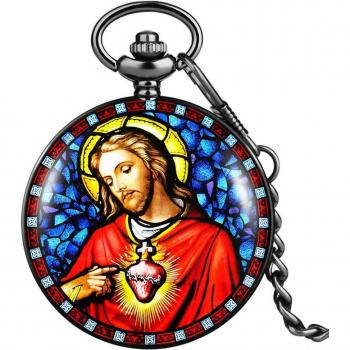 Thick Pendant Quartz Pocket Watch with Virgin Mary Pattern