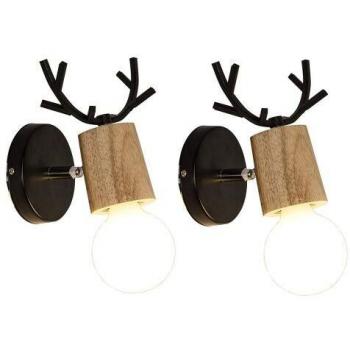 Lot de 2 Lampes Murales Cerf en Bois Noir